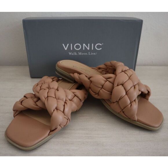 Vionic Women's Sz 10M Macaroon Kalina Faux Leather Slip-On Slide Sandals - Picture 1 of 10